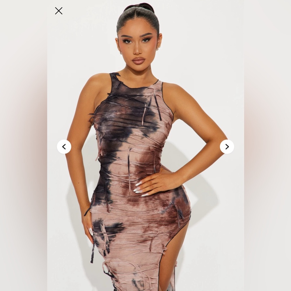 Fashion nova Elegant Black and Brown Distressed Maxi Dress Sz L